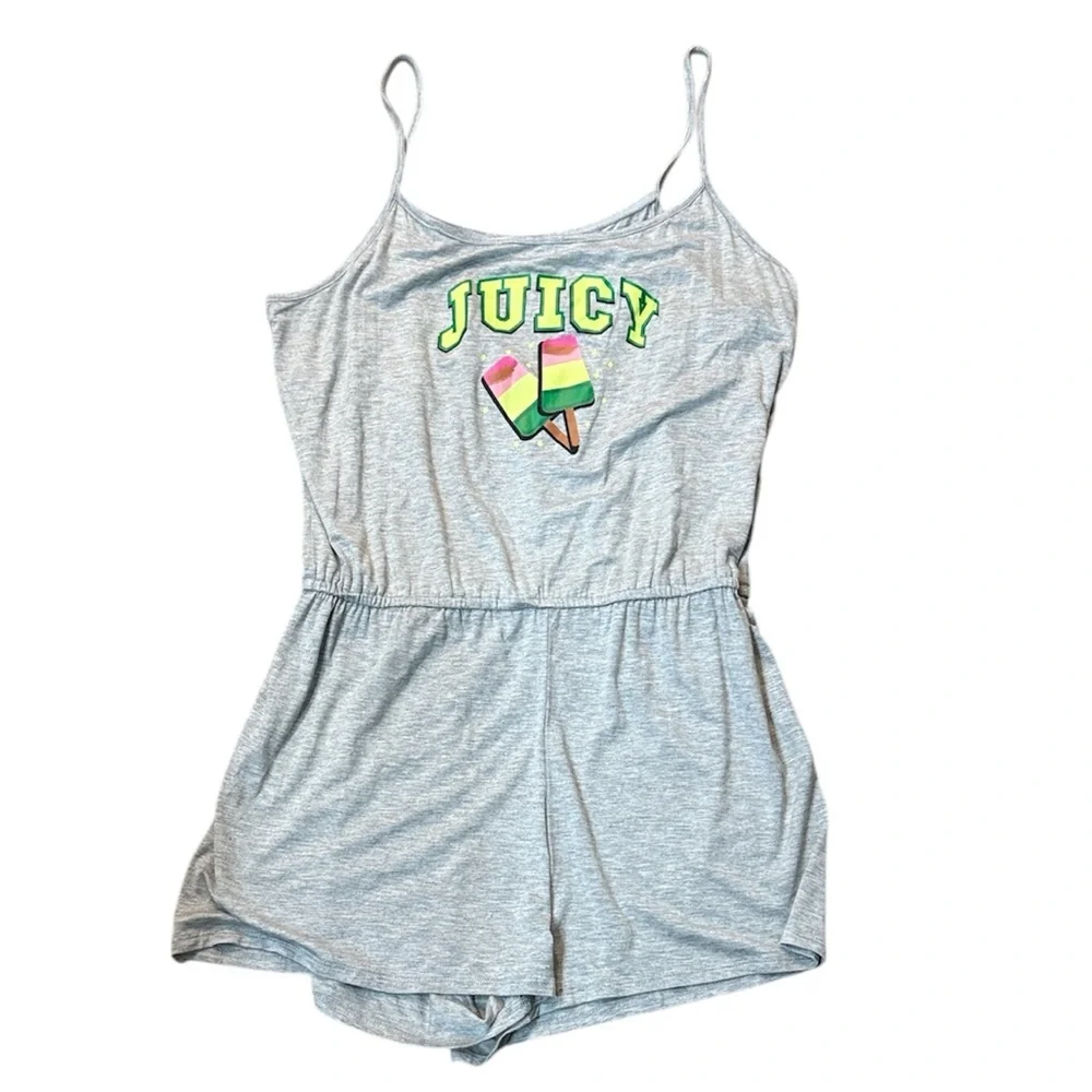 Juicy Couture Gray Lounge Romper with Popsicle Logo Y2K